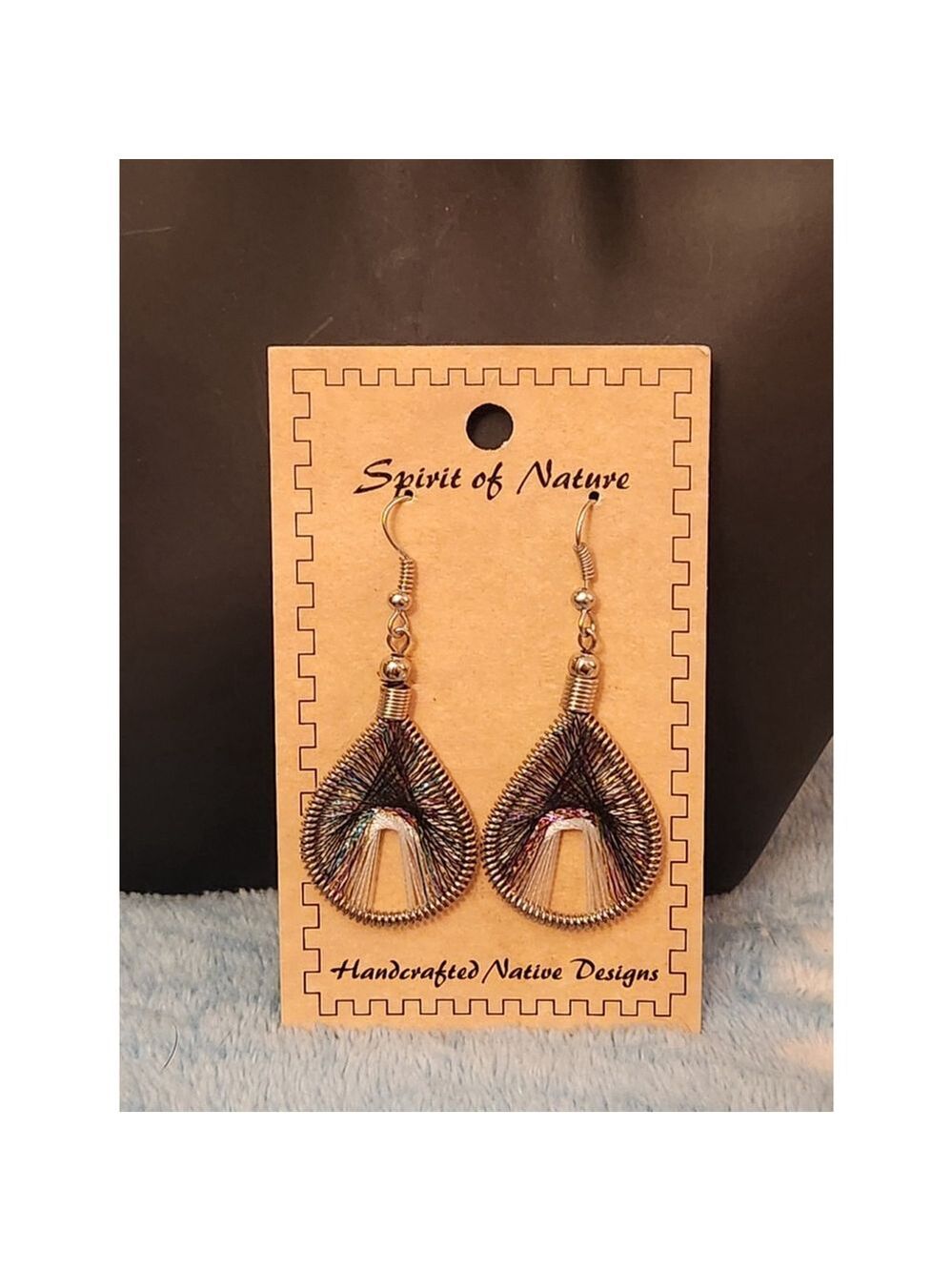 Handcrafted thread woven Spirit of Nature Earrings Silver Multicolor thread